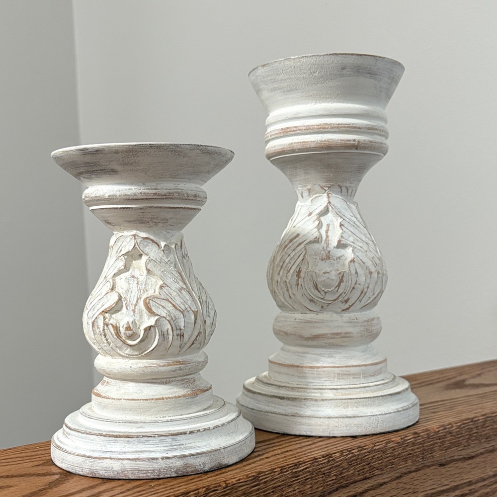 Rustic White Candle Holders